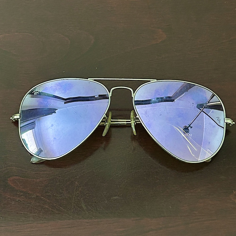 Rayban aviators silver with purple lenses